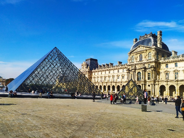 A large glass pyramid in front of a building

Description automatically generated with low confidence