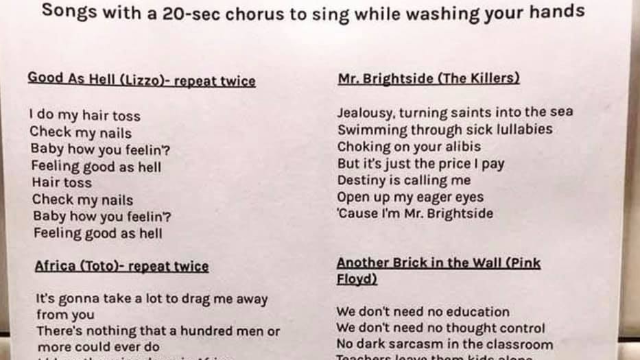 Songs to sing while washing your hands